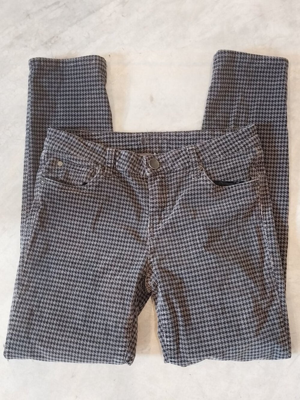Kut from the Kloth Corduroy Pants 8 Grey Houndstooth Skinny Stretch Mid Rise